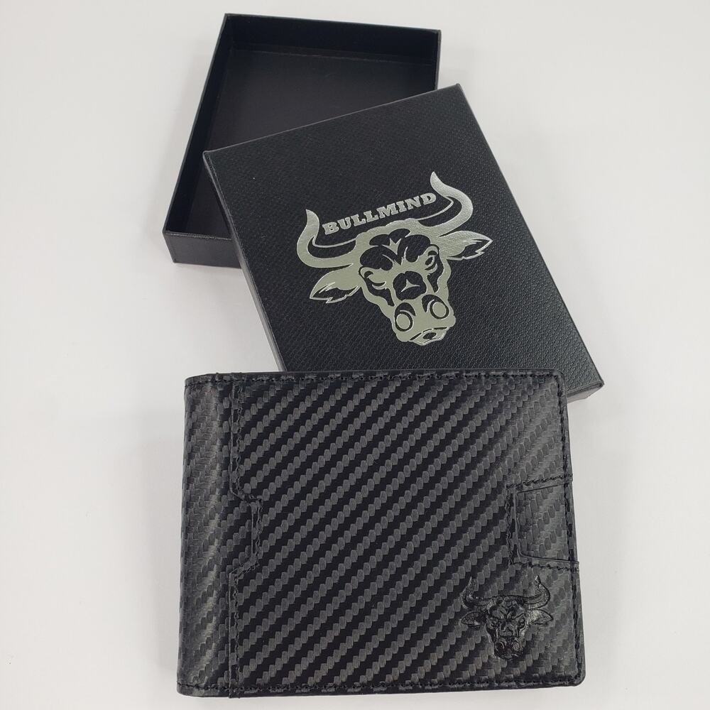 BULLMIND Black Bifold Wallet Bull Slim Thin Minimalist with Money Clip Gift Box - Picture 7 of 8